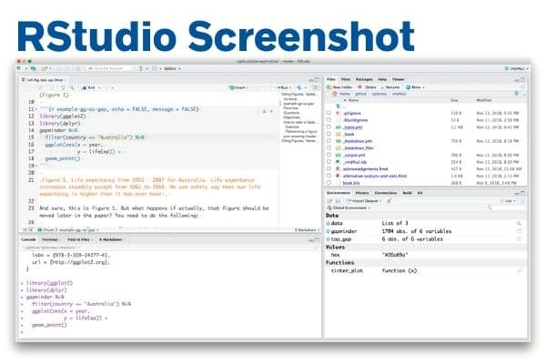 Screenshot of RStudio console with code and detail from the platform