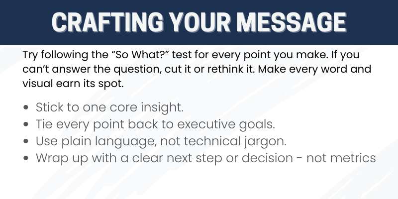 visual calling out the points to consider on your message when communicating with executives